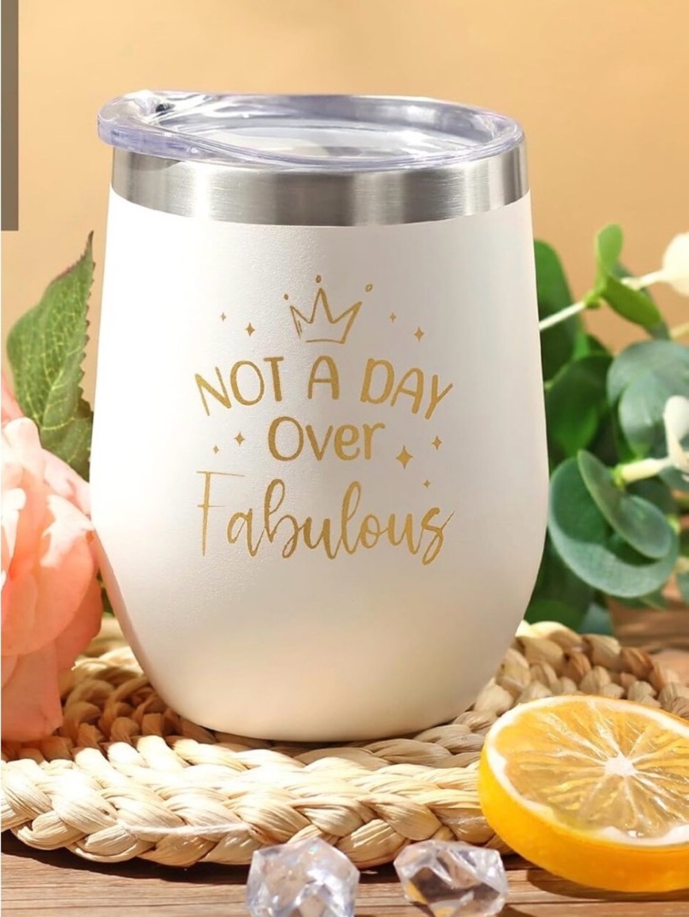 White Stemless Tumbler with Gold 'Not A Day Over Fabulous'
